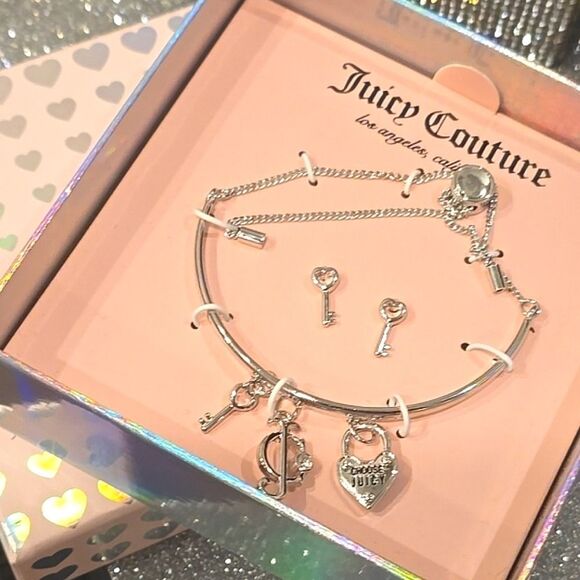 Juicy Couture Choose Juicy Lock & Key Charm Lariat Bracelet & Earring Set - Picture 7 of 10
